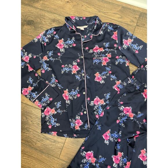 Victorias Secret AFTERHOURS SILKY SATIN Pajama Set Pajamas BLUE FLORAL Sz M - Picture 2 of 8